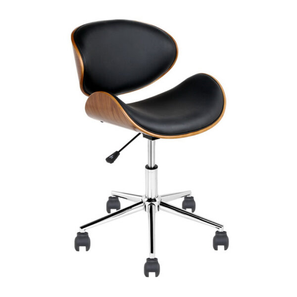 Fanno-Elegant Wooden Office Chair with PU Leather Seat and 360 Degree Swivel Black Brown