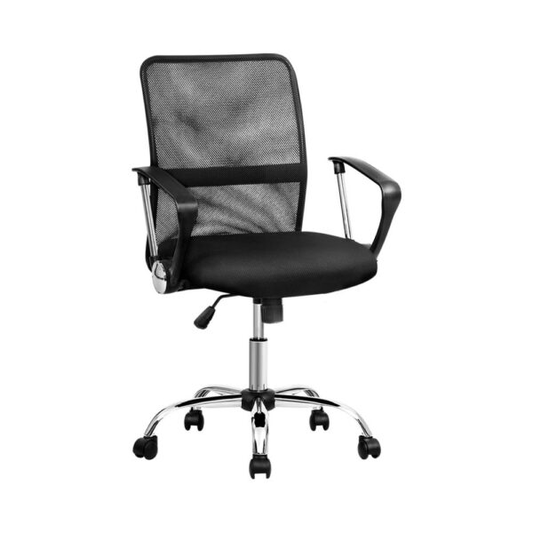 Fanno-Mesh Office Chair with Lumbar Support and Chrome Base for Home Office Black