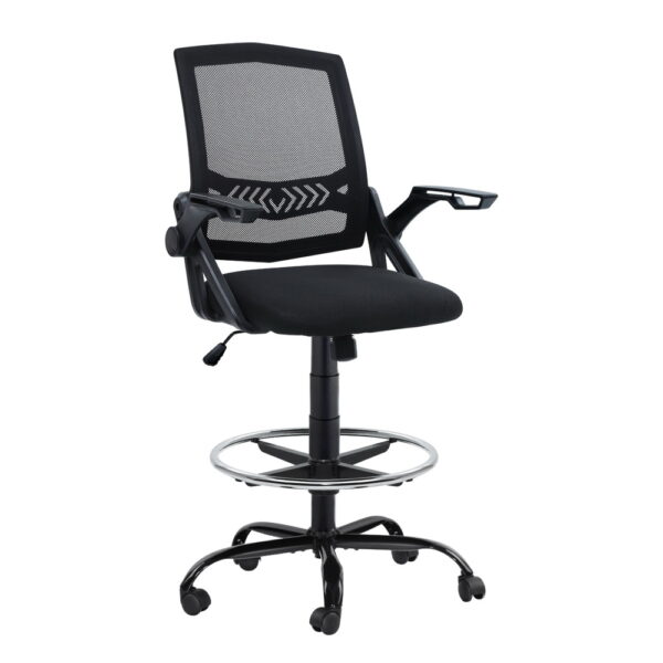 Fanno-Drafting Chair with Mesh Backrest Adjustable Height Padded Seat Black Office Stool