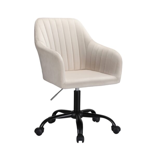 Fanno-Mid Back Office Chair with Velvet Seat Adjustable Height 360-Degree Swivel Cream