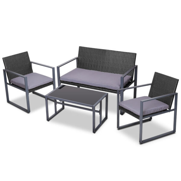 Fanno-4-Piece Outdoor Sofa Set with Glass Top Table and Cushions for Patio and Balcony