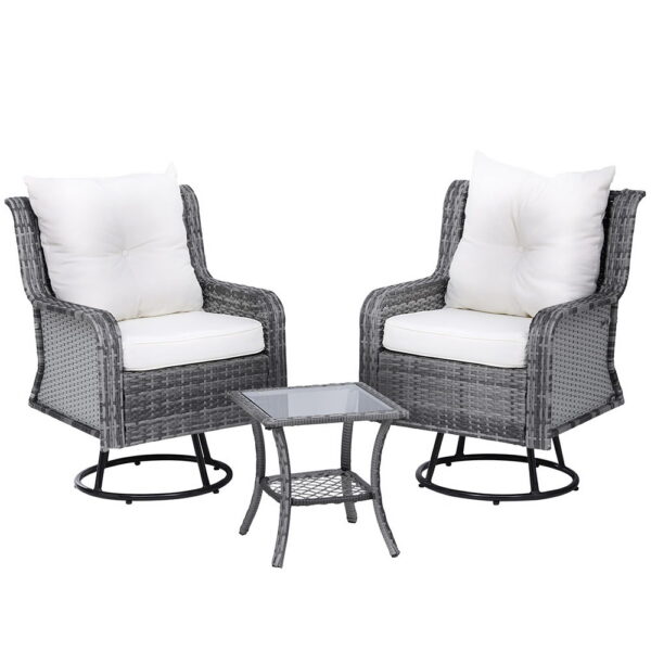 Fanno-3-Piece Outdoor Swivel Furniture Set with Cushions and Glass Table for Patio