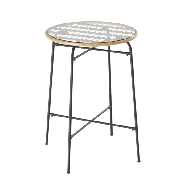 Fanno-Outdoor Bar Table with Wicker Edge Tempered Glass Top for Patio and Balcony