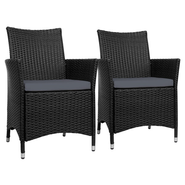 Fanno-Outdoor Chair Set of 2 Weather Resistant PE Wicker with Cushions for Patio