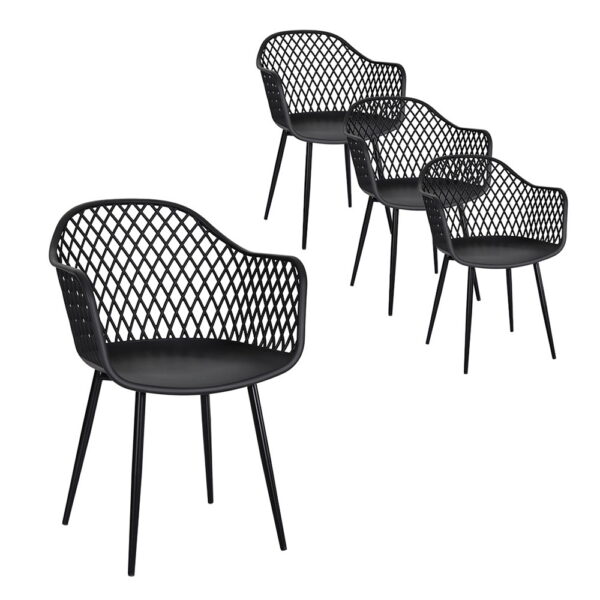 Fanno-Outdoor Dining Chairs Set of 4 Water UV Resistant PP Lounge Patio Furniture Black