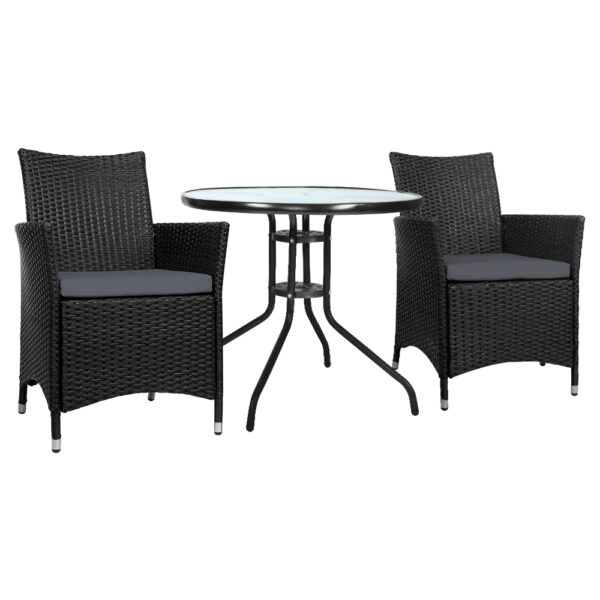 Fanno-Outdoor Bistro Set with Glass Table and Wicker Chairs for Patio Garden Use