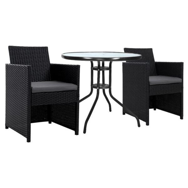 Fanno-Outdoor Bistro Set with Glass Table and Wicker Chairs for Patio Garden Use