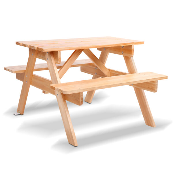 Fanno-Kids Outdoor Table Set for 4 Children Natural Wood Picnic Bench Indoor Outdoor