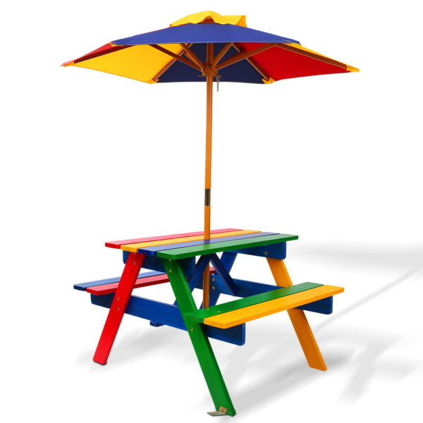 Fanno-Kids Outdoor Table Set with Umbrella for 3 to 8 Years Vibrant Rainbow Colors