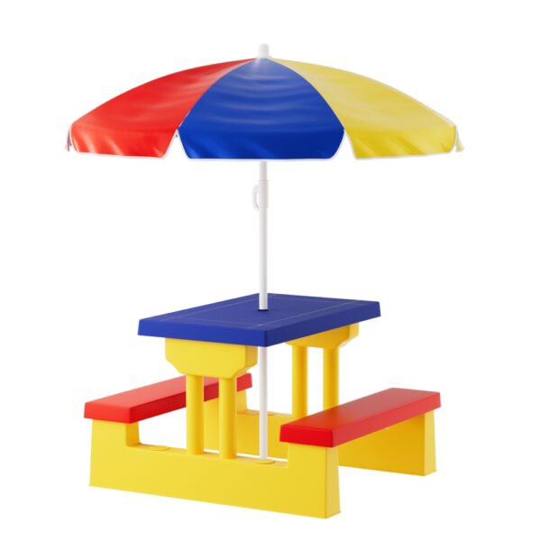 Fanno-Kids Table and Chair Set with Adjustable Umbrella for Indoor Outdoor Play