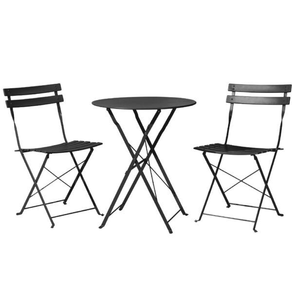 Fanno-Outdoor Bistro Set 3 Piece Steel Table and Chairs Weather Resistant Space Saving Black