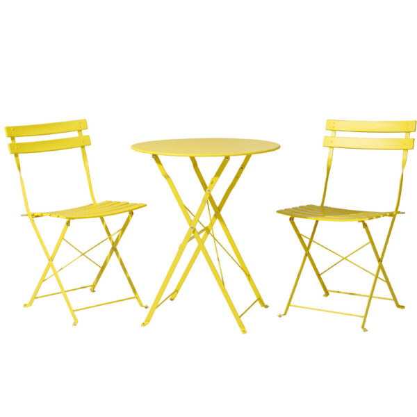 Fanno-Outdoor Bistro Set 3 Piece Steel Table and Chairs Space Saving Weather Resistant Yellow