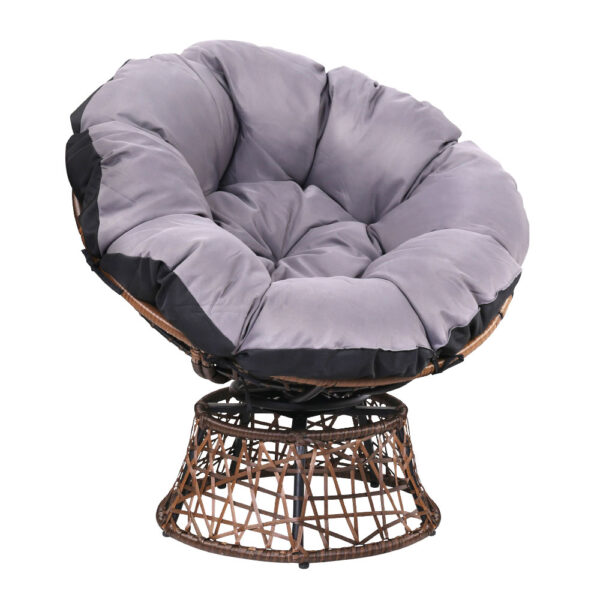 Fanno-Papasan Chair Indoor Outdoor Rotatable Wicker Cushion Heavy-Duty Steel Frame Brown