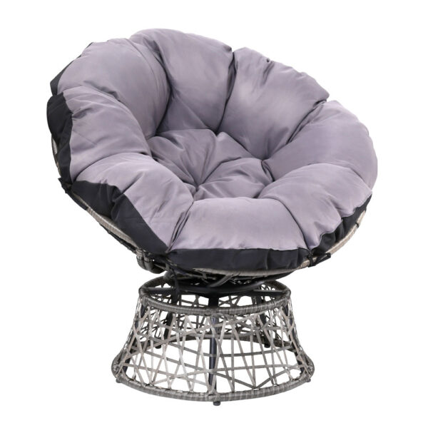 Fanno-Papasan Chair for Indoor Outdoor Use with Thick Cushion and Rotatable Design