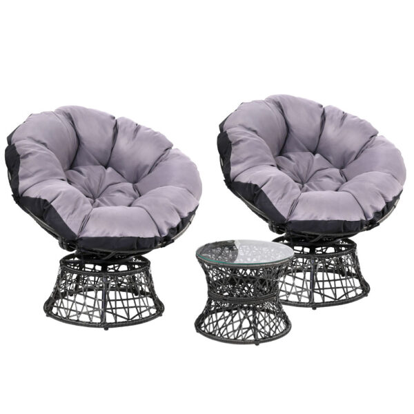 Fanno-Papasan Chair and Side Table Set for Indoor Outdoor Use with Cushions and Glass Top