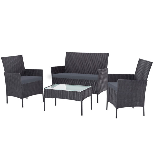 Fanno-4 Piece Rattan Outdoor Sofa Set with Storage Cover and Cushions for Patio Garden