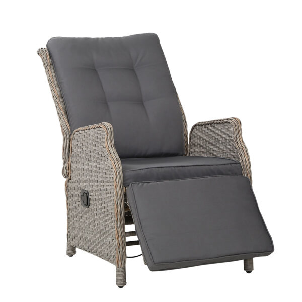 Fanno-Wicker Recliner Chair Adjustable Outdoor Furniture for Patio and Garden Grey