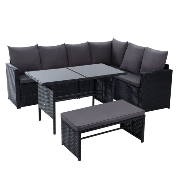 Fanno-Outdoor Sofa Dining Set 9 Seater Wicker Lounge with Glass Table Weather Resistant