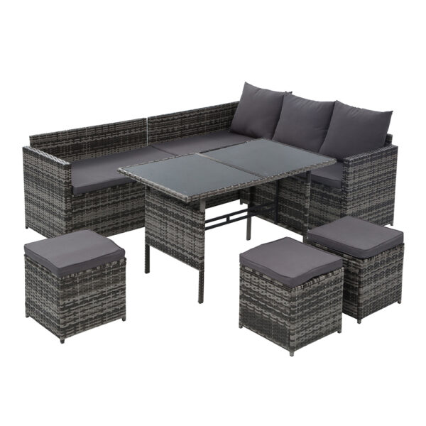 Fanno-Outdoor Sofa Dining Set 9 Seater Wicker Garden Furniture with Cushions and Table