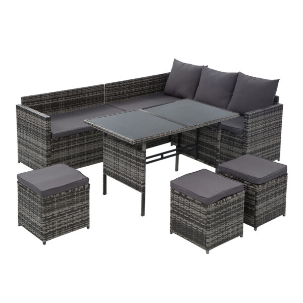 Fanno-Outdoor Sofa Dining Set 9-Seater with Cushions and Glass Table Weather Resistant