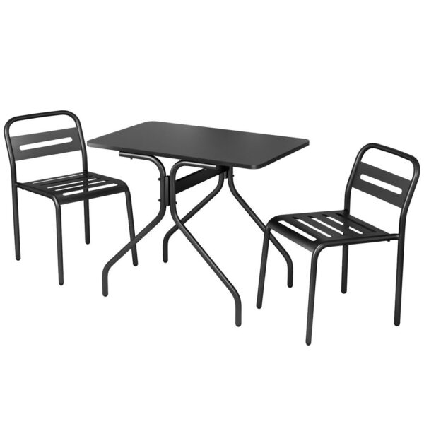 Fanno-3PC Outdoor Bistro Set Patio Furniture Steel Table and Chairs Black