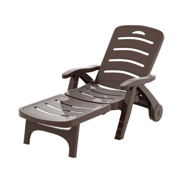 Fanno-Folding Sun Lounger with Wheels Adjustable Backrest Outdoor Patio Chair Brown