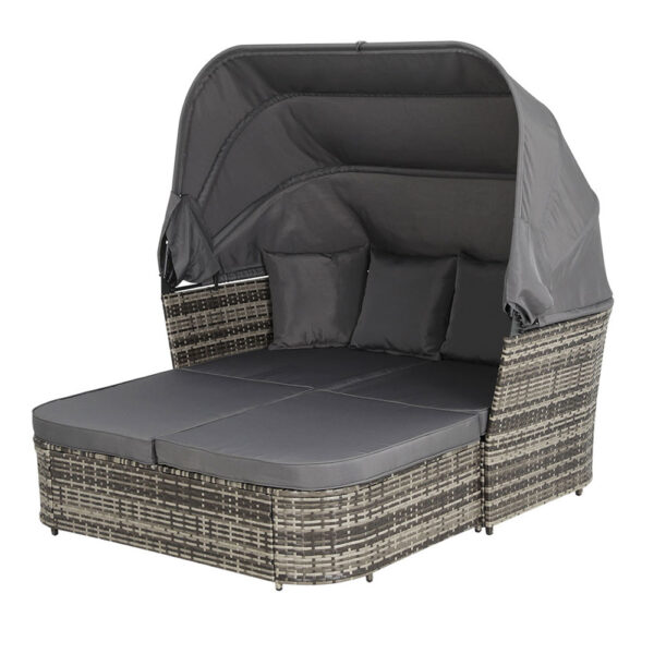 Fanno-Outdoor Day Bed Modular Design UV Resistant Wicker with Canopy and Cushions