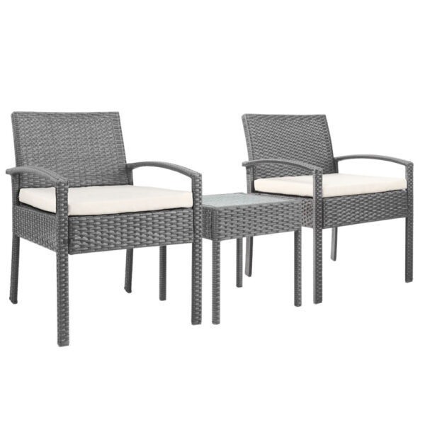 Fanno-3-Pc Outdoor Wicker Lounge Set with Cushions and Glass Table for Patio Deck Garden