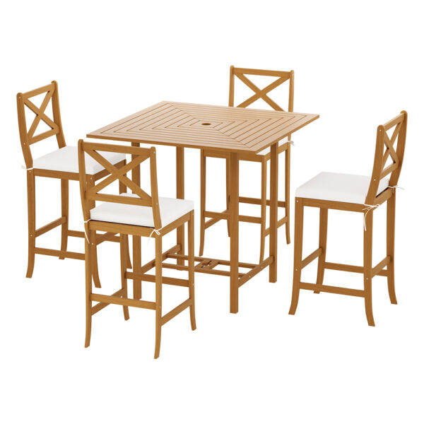 Fanno-Outdoor Bar Set Acacia Wood 5-Piece Patio Table and Chairs for 4 People