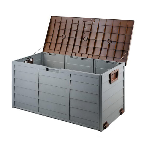 Fanno-Outdoor Storage Box 290L Lockable Weather-Resistant Garden Shed Organizer Brown