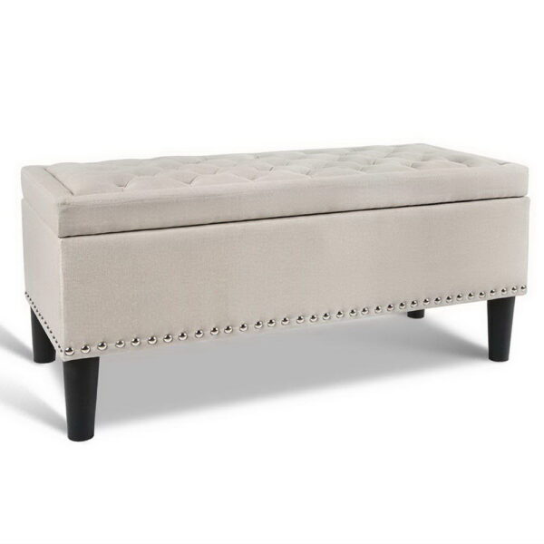 Fanno-Storage Ottoman with Cushion Top and Generous Storage Space in Taupe Fabric