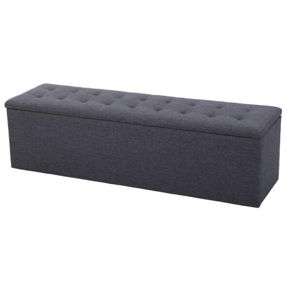 Fanno-Storage Ottoman 140cm Extra Long Faux Linen Dark Grey Footstool with Storage Space