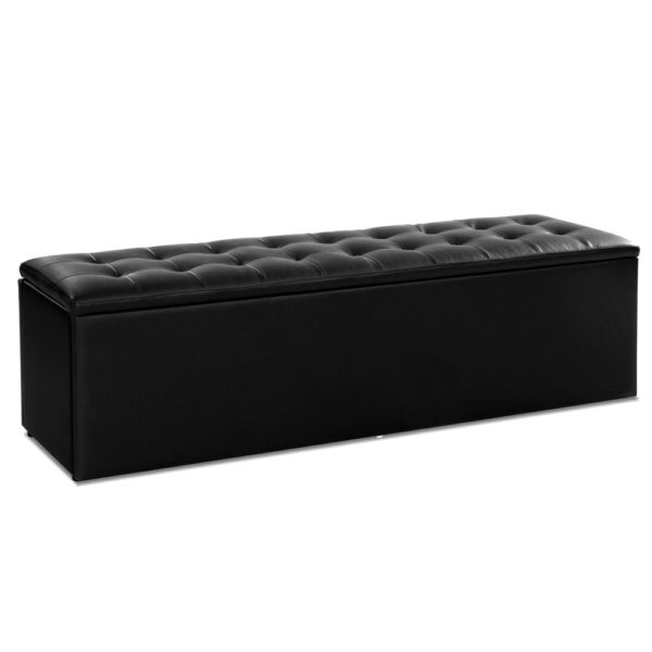 Fanno-Storage Ottoman with Lift-Up Lid Extra Long Faux Leather Black 140cm