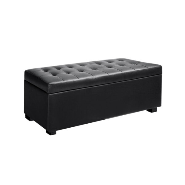 Fanno-Multi-Functional Storage Ottoman Faux Leather Black 97cm Stylish Home Decor