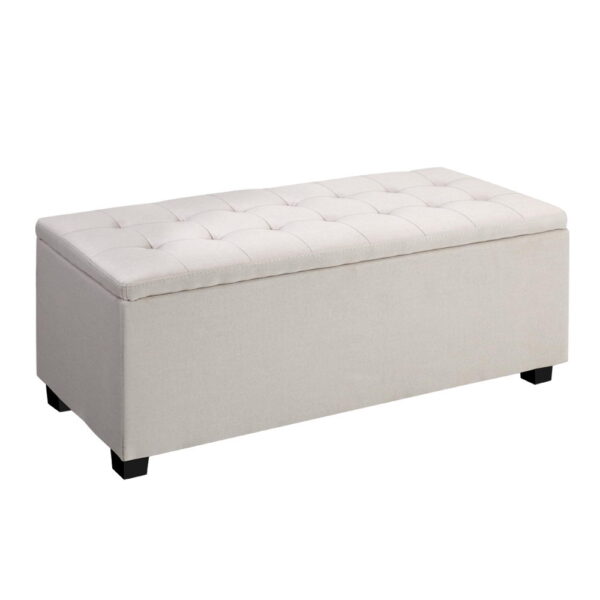 Fanno-Multi-Functional Storage Ottoman Faux Linen Fabric with Solid Wood Frame Beige