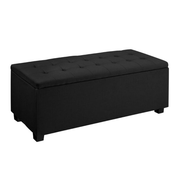 Fanno-Multi-Functional Storage Ottoman Faux Linen Fabric Black 97cm Home Decor