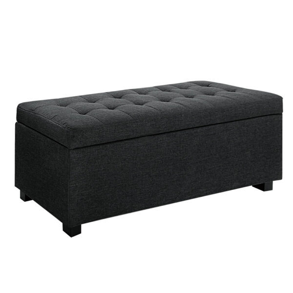 Fanno-Multi-Functional Storage Ottoman Faux Linen Charcoal Elegant Design 97cm