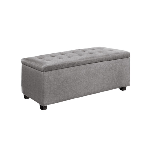 Fanno-Multi-Functional Storage Ottoman Faux Linen Fabric Light Grey 97cm Capacity 100kg