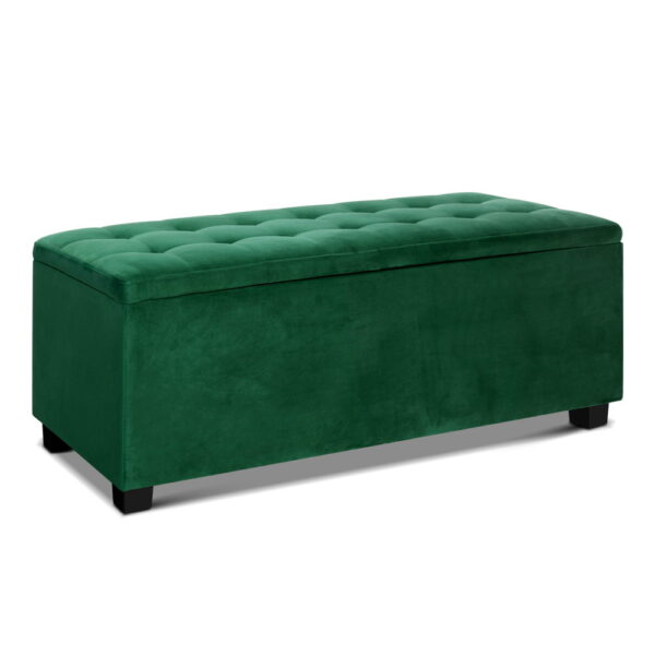 Fanno-Storage Ottoman Velvet Green Tufted Seat with Generous Storage Space and Detachable Legs