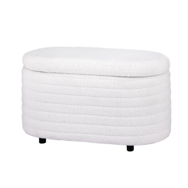 Fanno-Storage Ottoman with Hinged Lid Soft Boucle Fabric for Small Spaces White