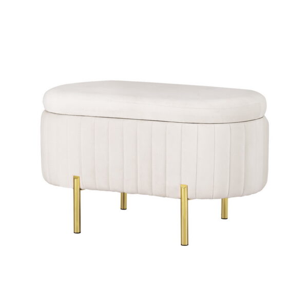 Fanno-Velvet Storage Ottoman with Generous Storage Space and Easy Assembly in White