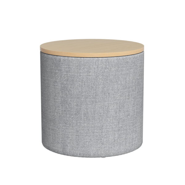 Fanno-Round Storage Ottoman with Removable Lid Faux Linen Upholstery Grey 40cm