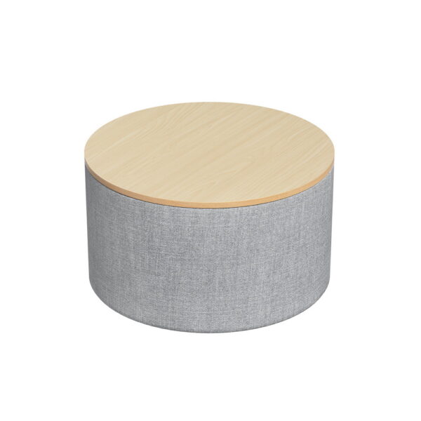 Fanno-Round Storage Ottoman with Removable Lid Faux Linen Upholstery Grey 60cm