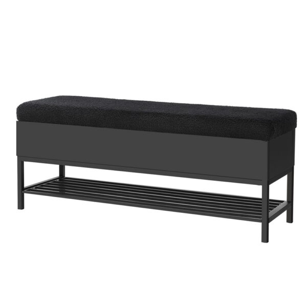 Fanno-Boucle Storage Ottoman with Hidden Compartment and Open Shelf for Home Decor