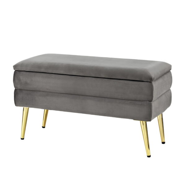 Fanno-Velvet Storage Ottoman with Hidden Compartment and Metal Legs in Grey