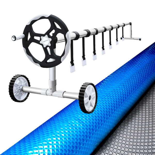 Fanno-Aluminium Pool Roller and 400 Micron Solar Pool Cover 8x4.2m for Easy Maintenance