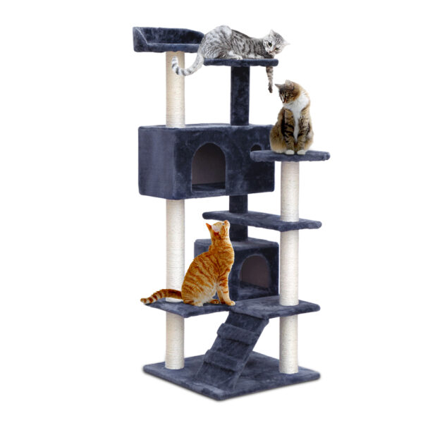 Fanno-Cat Tree 134cm Multi-Level Scratching Post with Plush Cover and Sisal Posts Grey