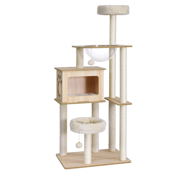 Fanno-Cat Tree Tower Scratching Post Scratcher 142cm Wood Bed Condo House