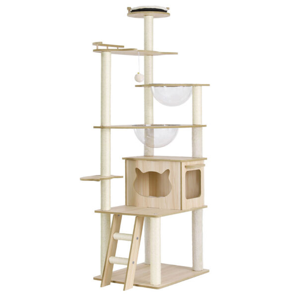 Fanno-Cat Tree Tower Scratching Post Scratcher 174cm Wood Bed Condo House Ladder