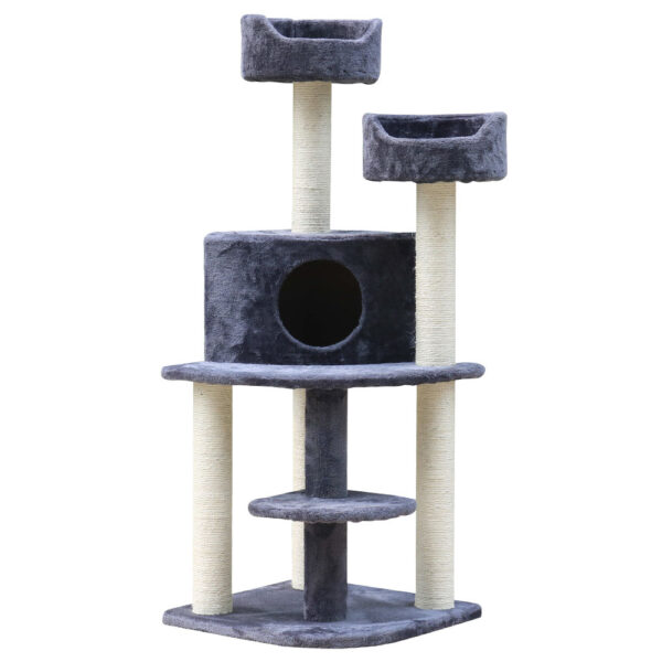 Fanno-Cat Scratch Tree 126cm Multi-Level Condo with Sisal Posts and Plush Cover